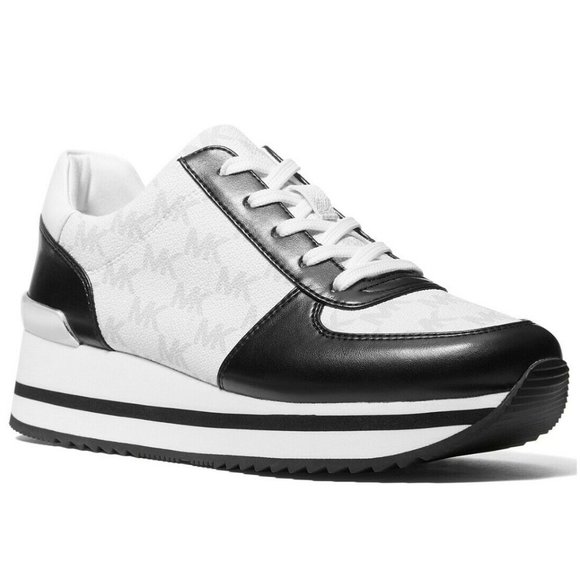 Michael Kors Monique Knit Trainer Running Sneakers Black/Optic White - Picture 1 of 3